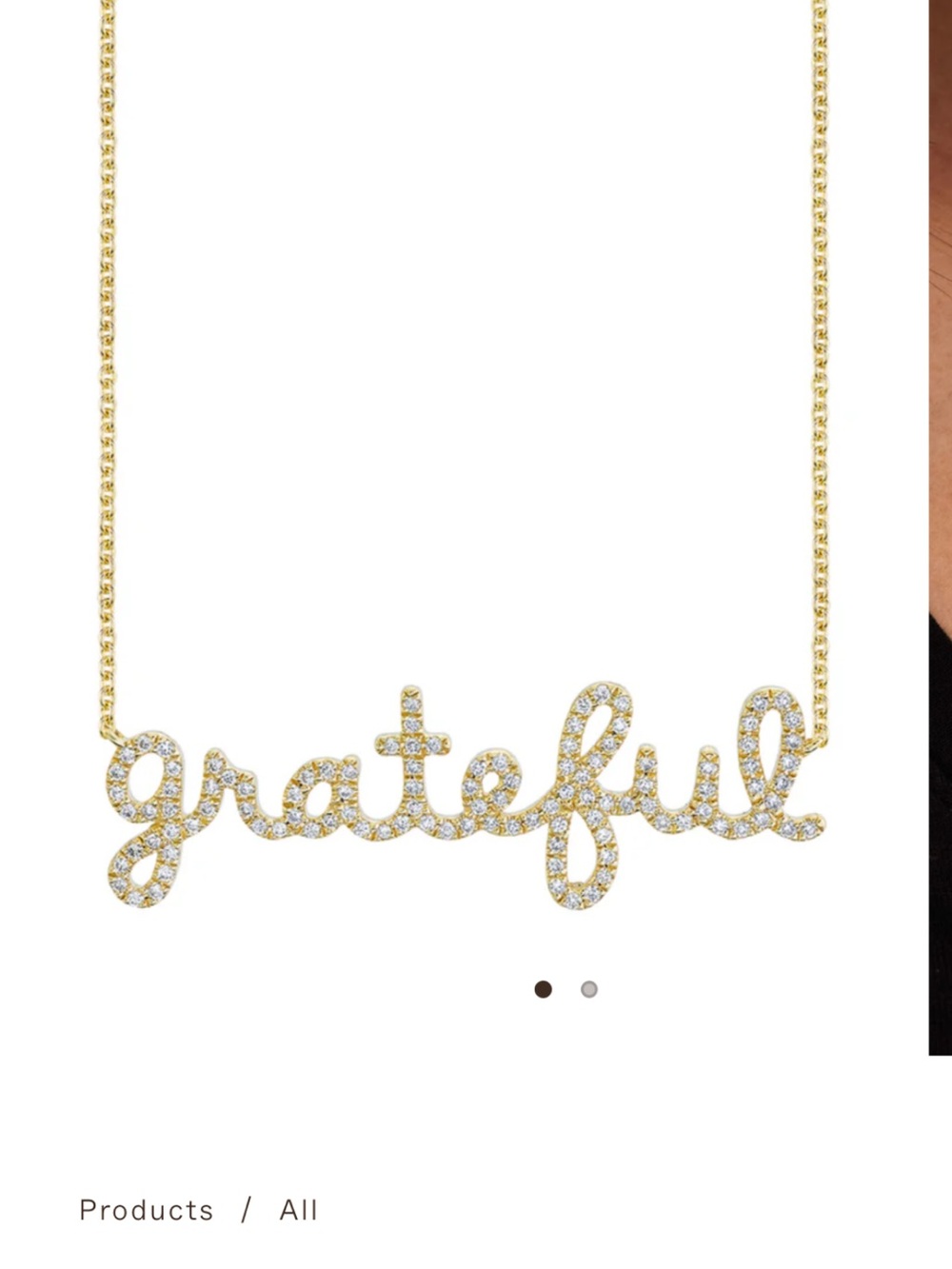 New Sydney Evan 14k yellow gold and  diamond Grateful script necklace mint pouch
